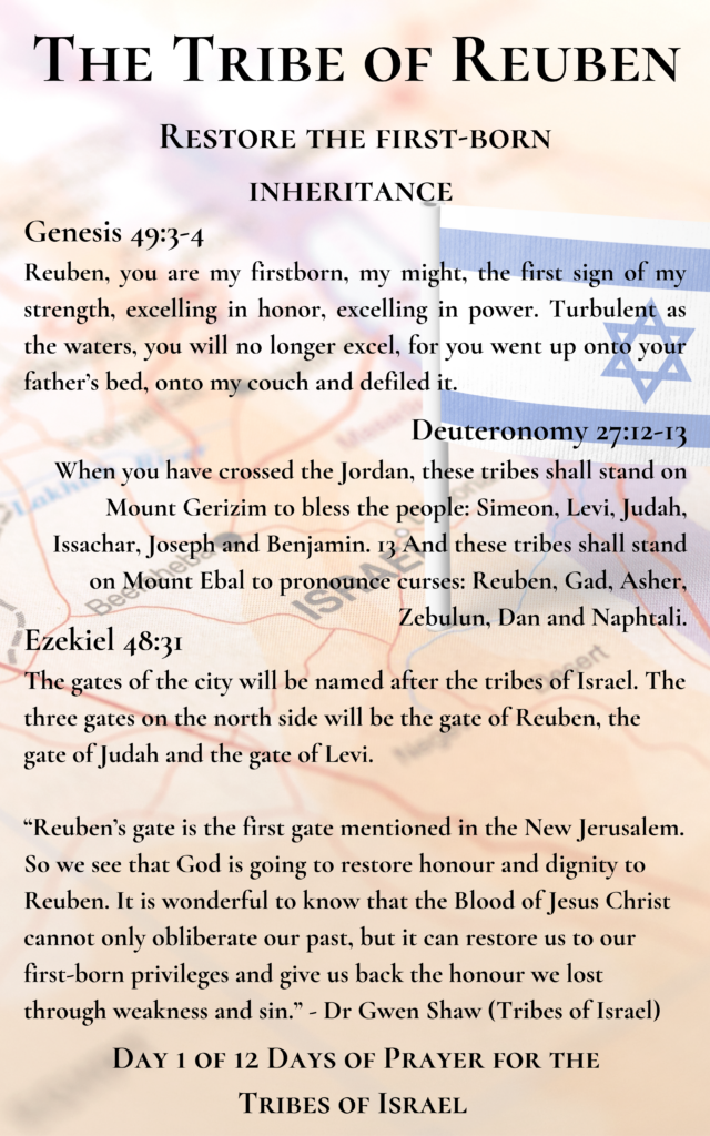 Day 1 of 12 days of prayer for the Tribes of Israel
